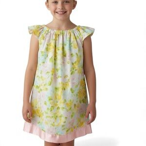 Child’s Dress from VTG Pillowcase features‎ Yellow Floral and Pink Trim | 4T